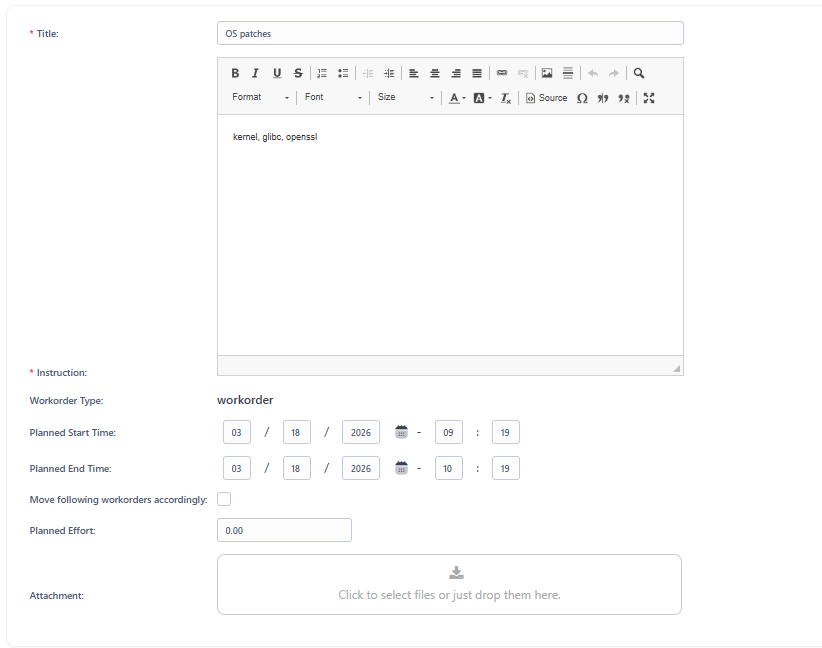 Edit Workorder