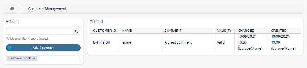 Customer Management Screen