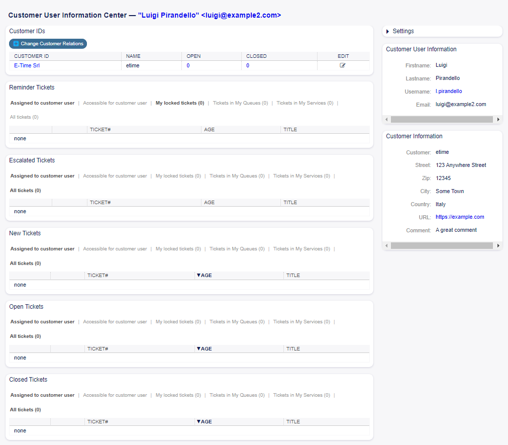Customer User Information Center Dashboard