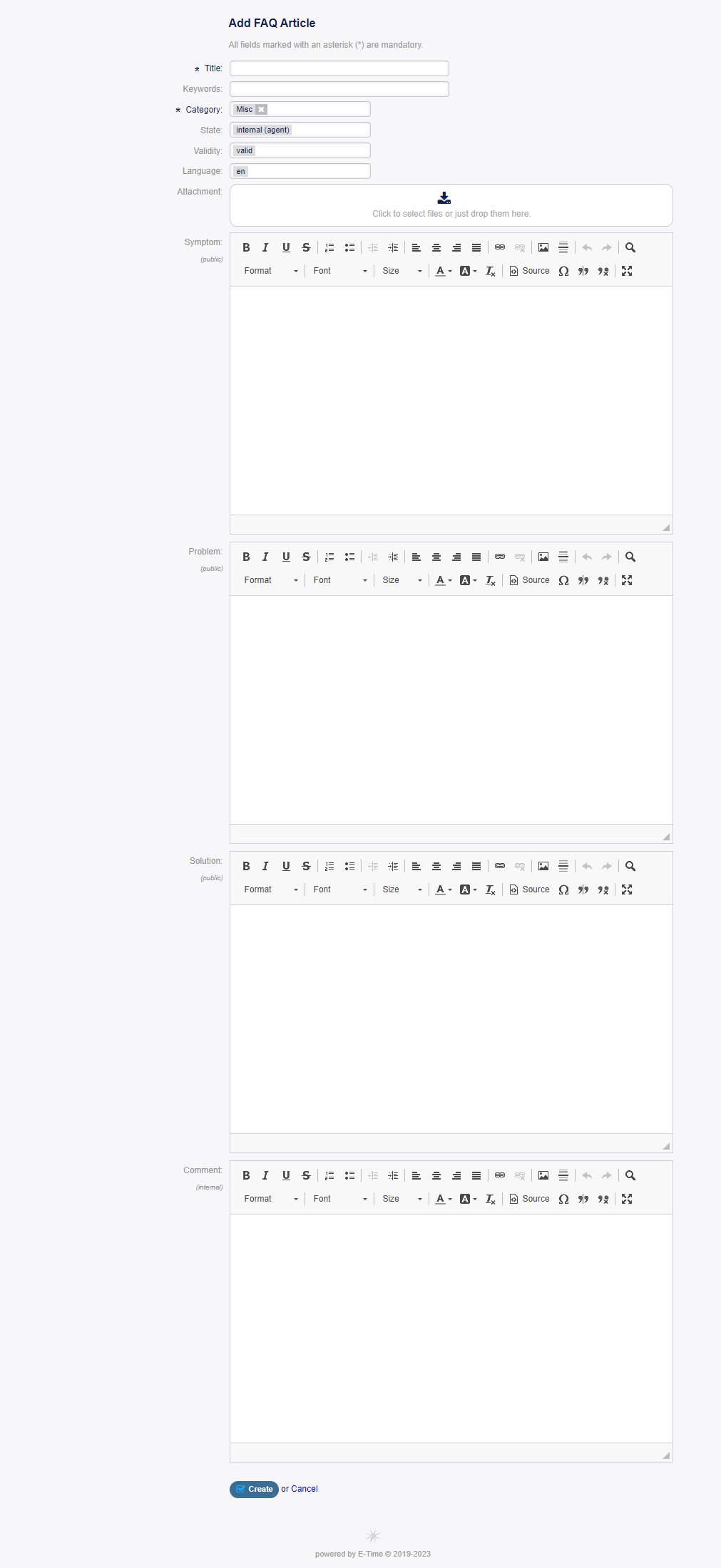 Add FAQ Article Screen