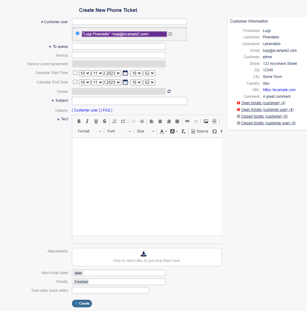 New Phone Ticket Screen