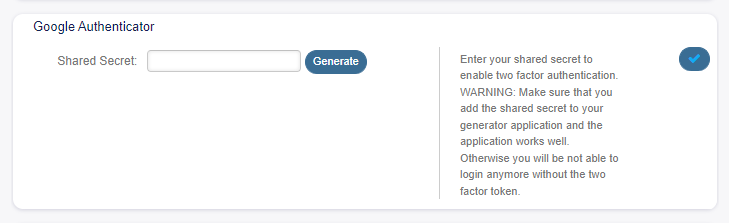 Google Authenticator Widget