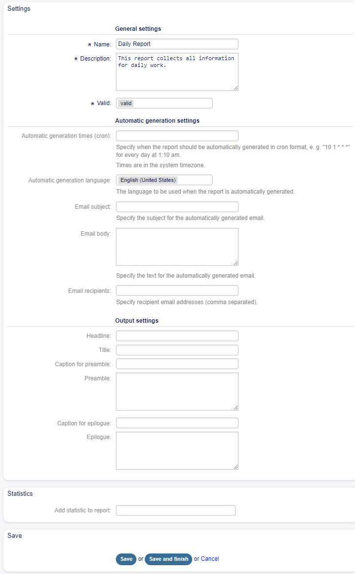 Edit Report Details Screen