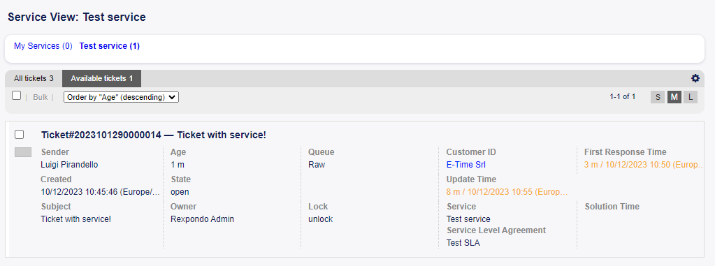 Medium Service View Screen