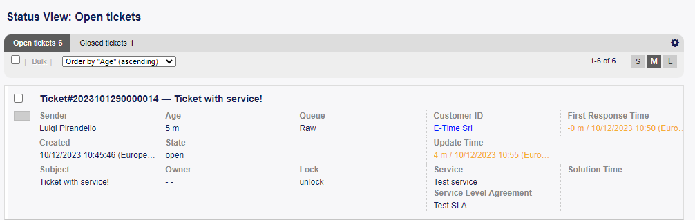 Medium Status View Screen