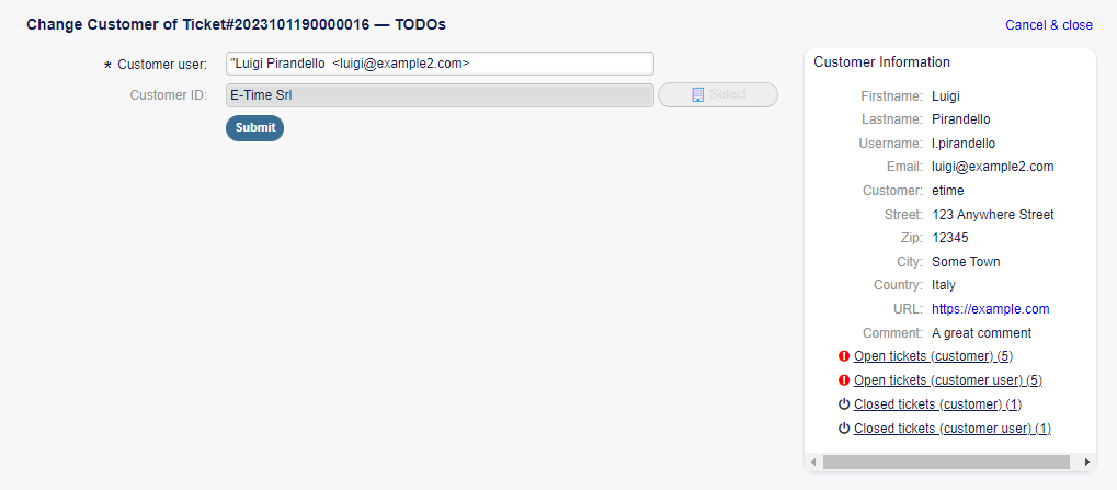 Change Customer Screen