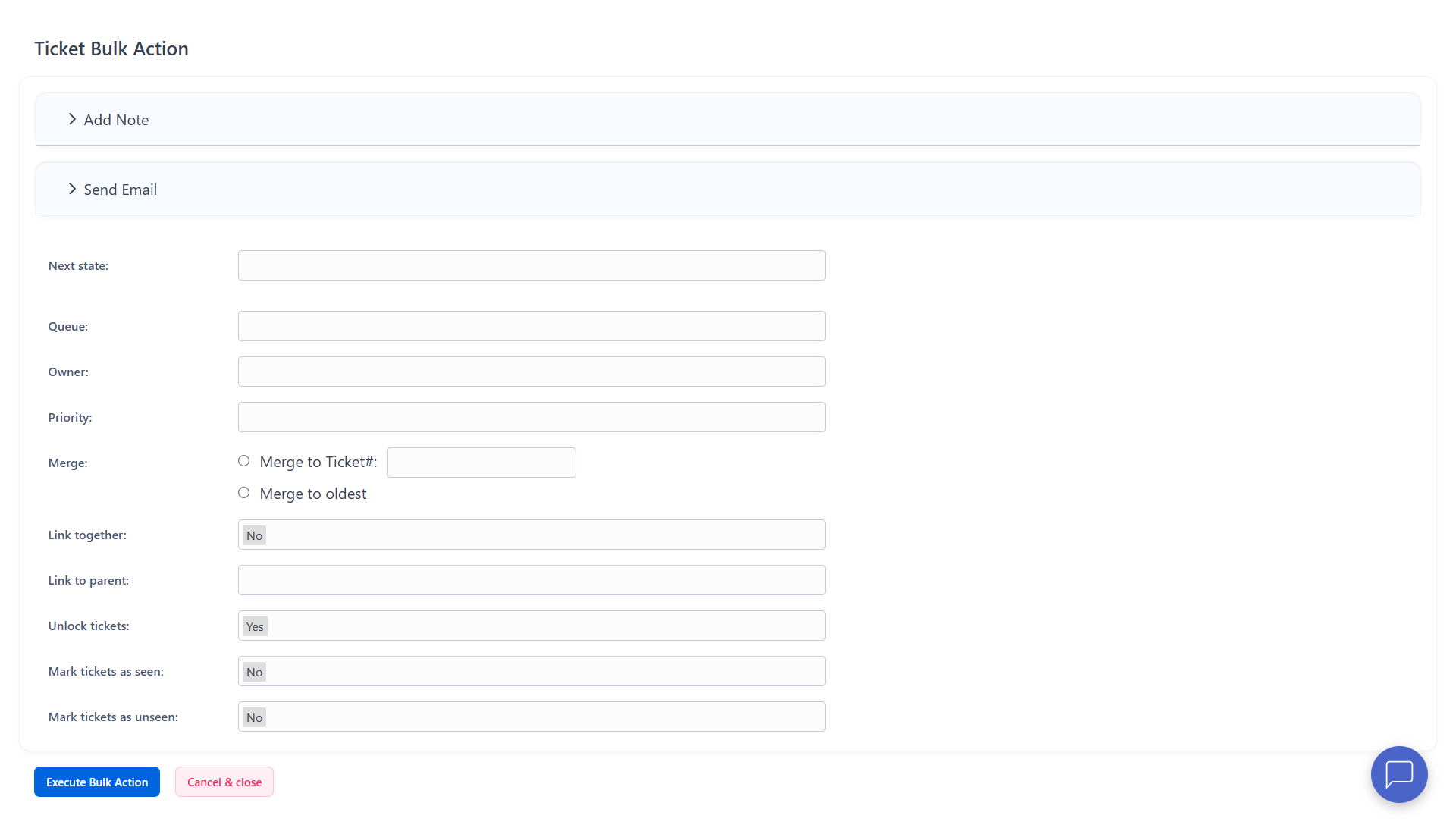 Queue View Bulk Action Screen