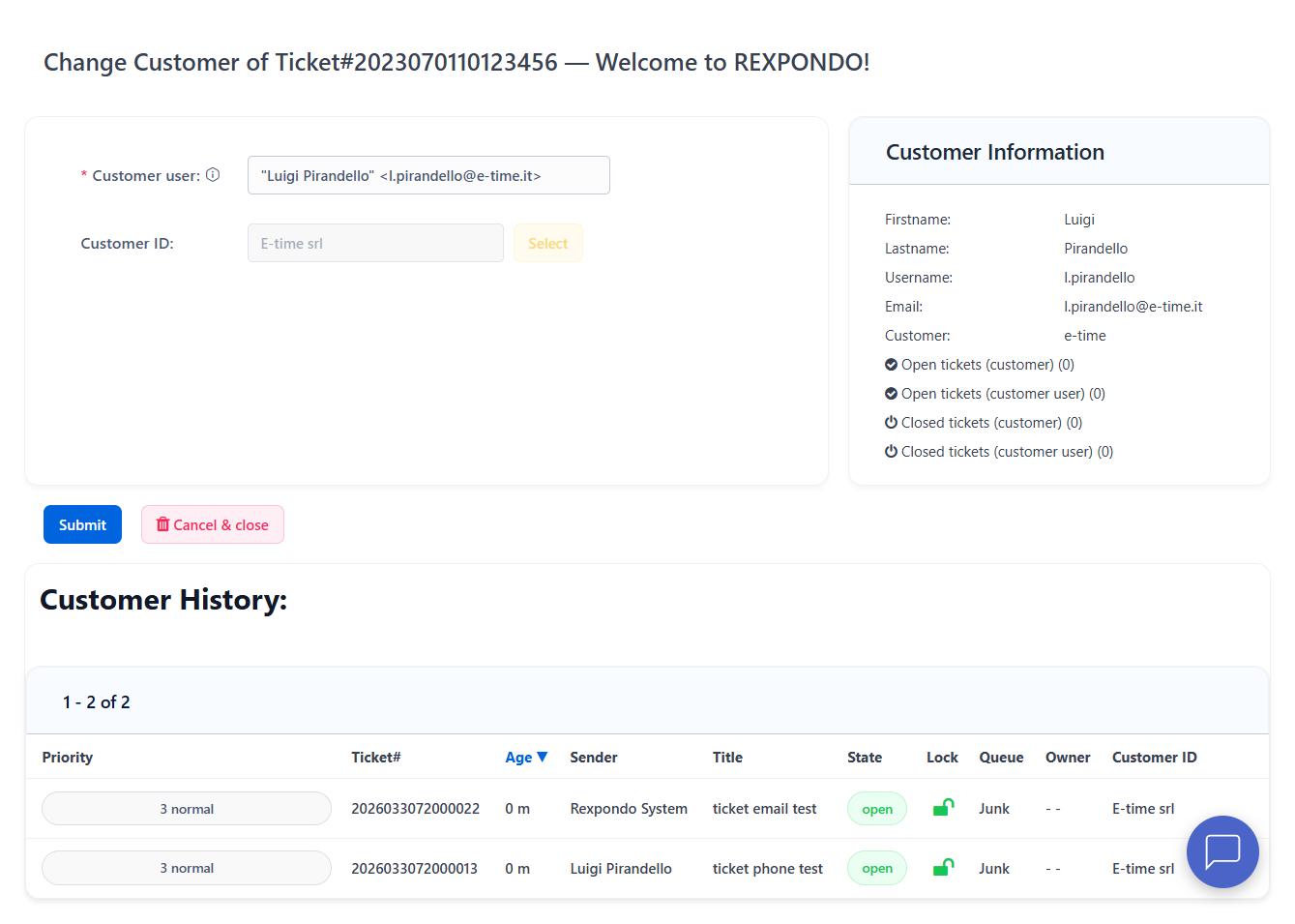 Change Customer Screen