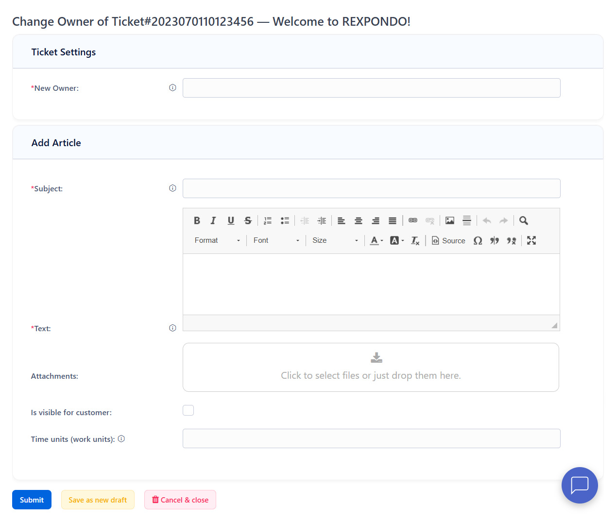 Change Owner Screen