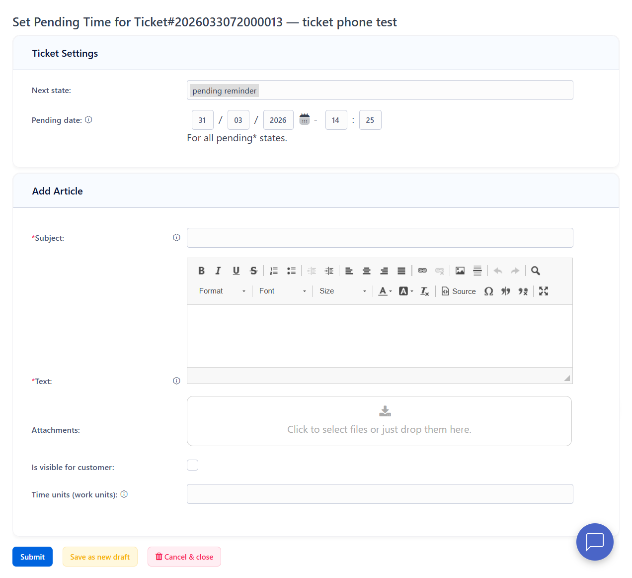Set Pending Time Screen