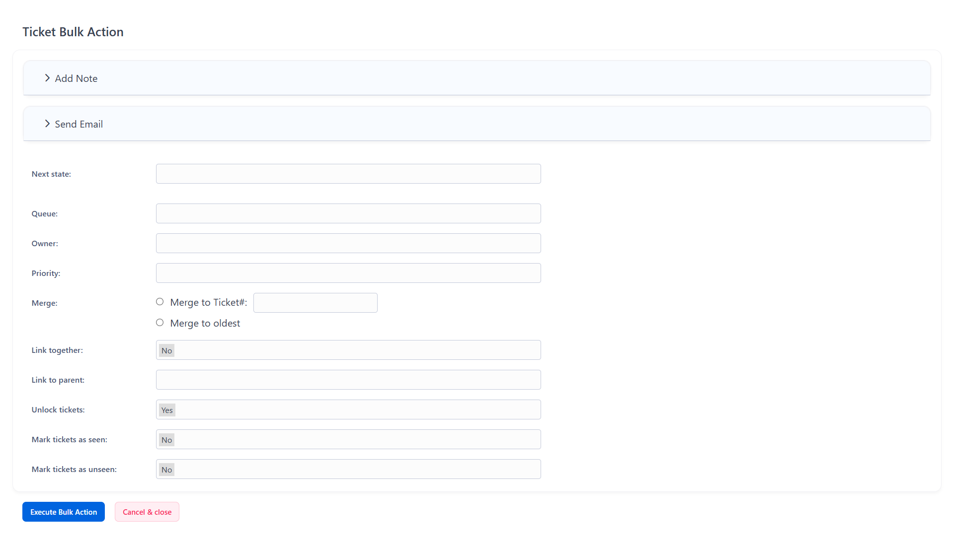 Queue View Bulk Action Screen