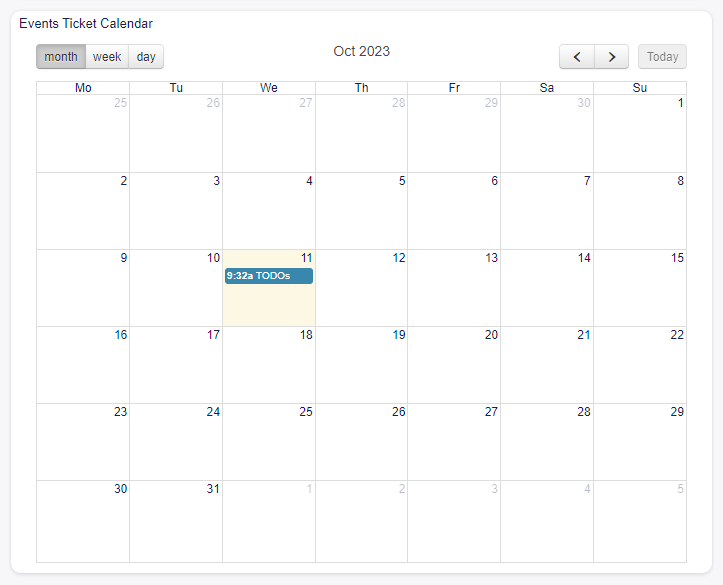 Events Ticket Calendar Widget