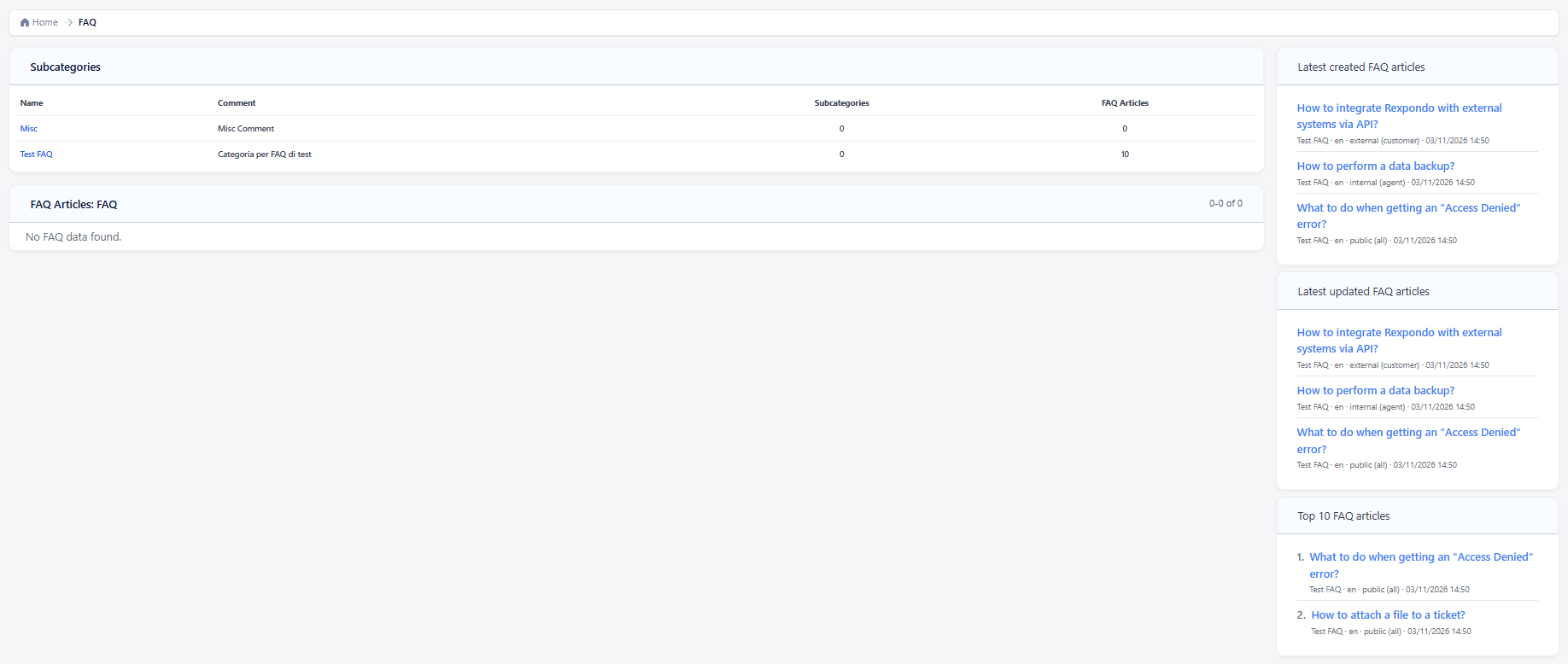 FAQ Explorer Screen