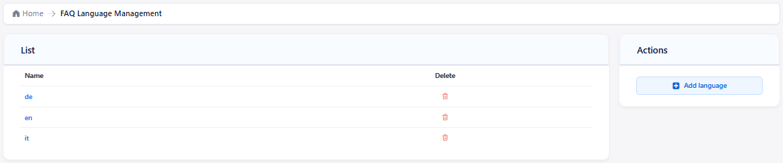 FAQ Language Management Screen