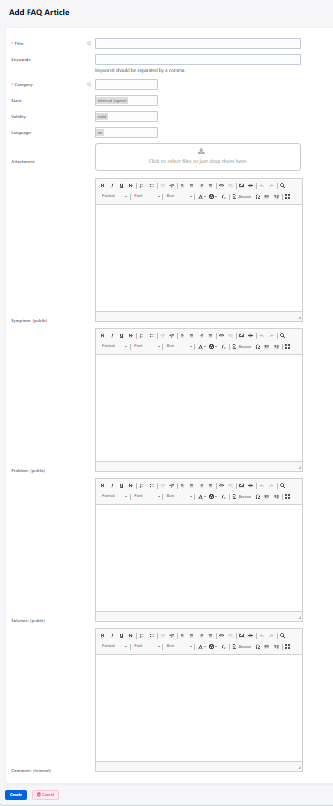 Add FAQ Article Screen
