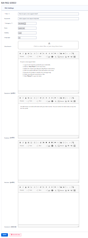 Edit FAQ Screen