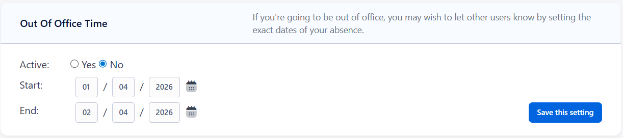 Out Of Office Time Widget