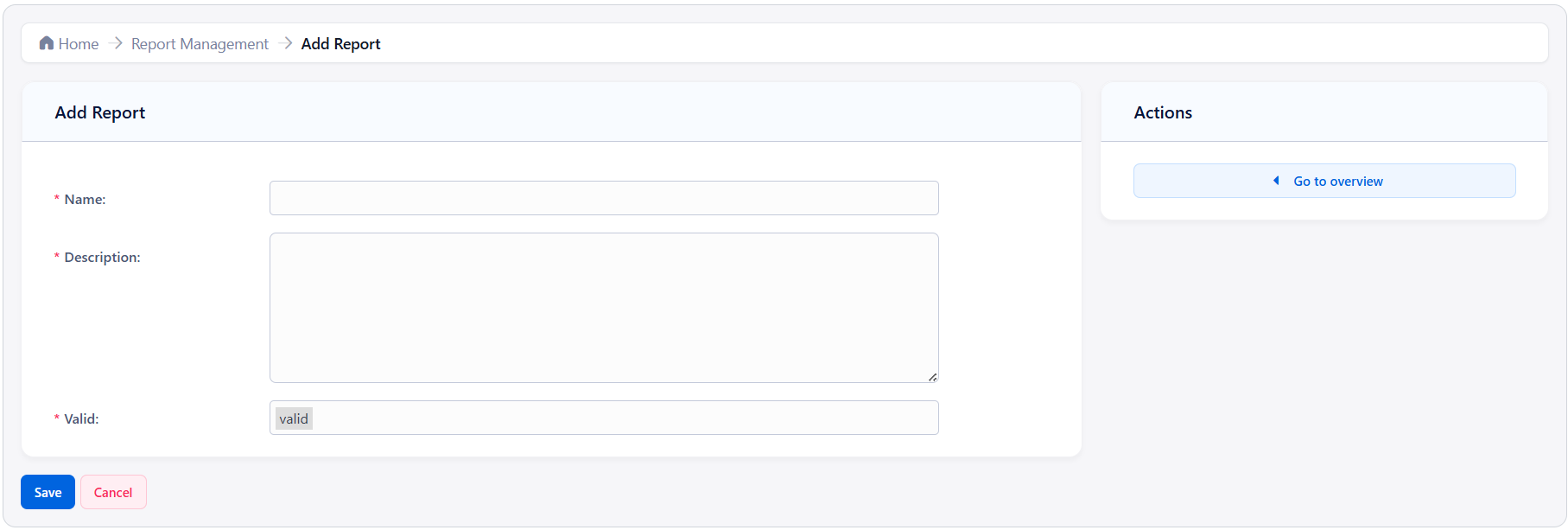 Add Report Screen