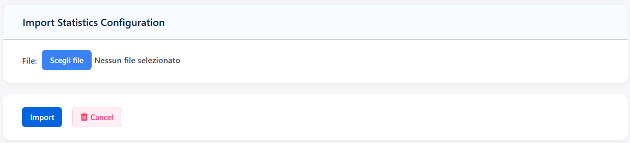Import Statistics Configuration Screen