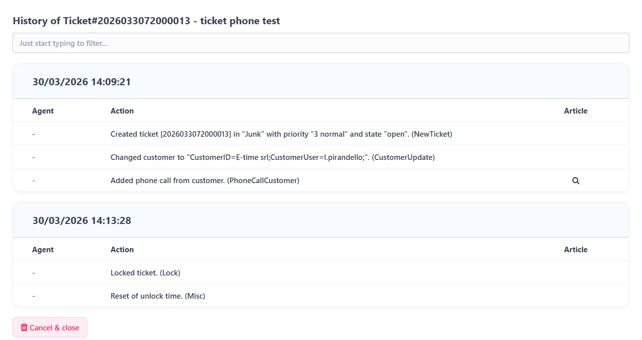 Ticket History Screen