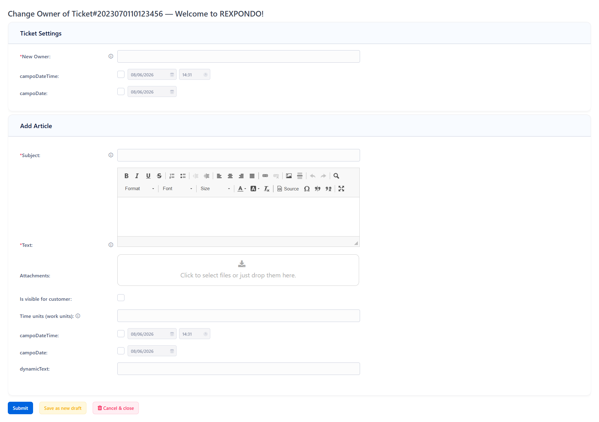 Change Owner Screen